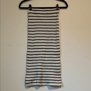 White and black striped pencil midi length skirt